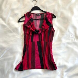 VINTAGE 2000s Pink & Red Multicolor Striped Printed Top Sleeveless Size-Small.